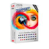 Adobe Creative Cloud software package box with colorful design and Adobe logo.